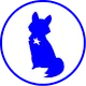 silhouette d'un renard bleu sur fond blanc dans un cercle bleu